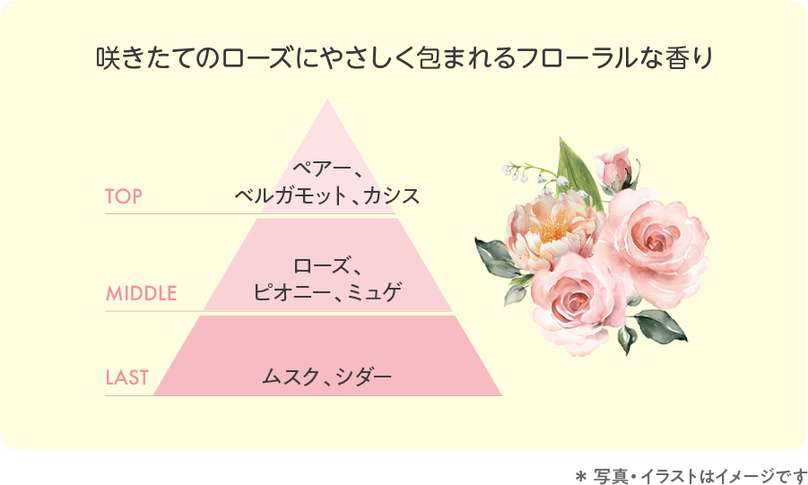 咲きたてのローズにやさしく包まれるフローラルな香り