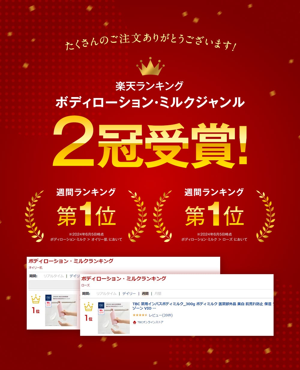 楽天ランキングボディローション・ミルクジャンル2冠受賞！