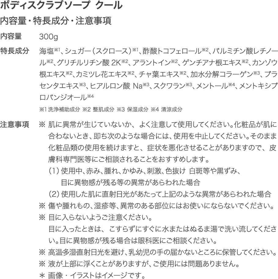 内容量・特長成分・注意事項