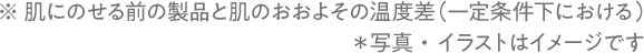 ※ 肌にのせる前の製品と肌のおおよその温度差（一定条件下における）＊写真・イラストはイメージです