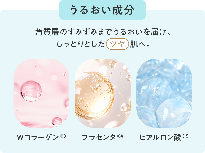 うるおい成分 角質層のすみずみまでうるおいを届け、しっとりとしたツヤ肌へ。