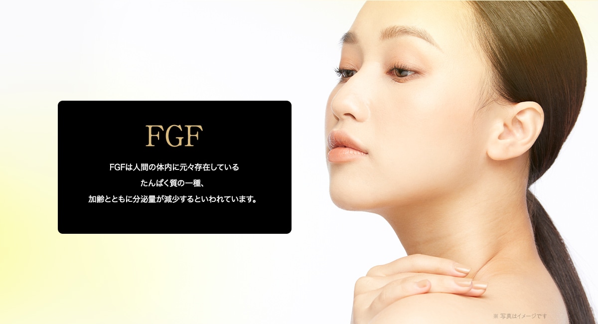 FGFは人間の体内に元々存在しているたんぱく質の一種、 加齢とともに分泌量が減少するといわれています。