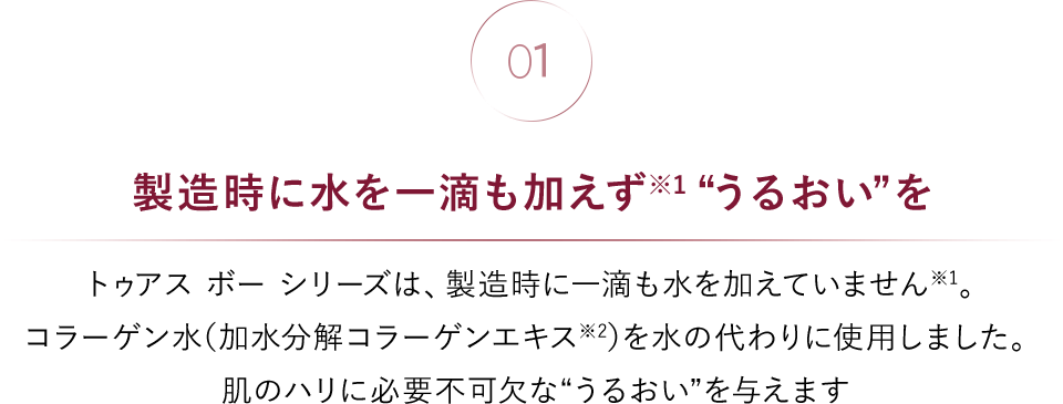 01 製造時に水を一滴も加えず※1“うるおい”を